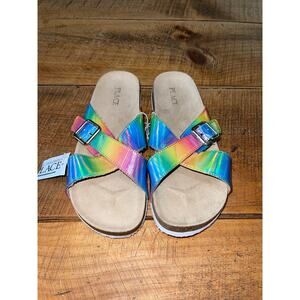 Girls Children’s‎ Place Rainbow Colorful Summer Slide On Buckle Sandals Size 5